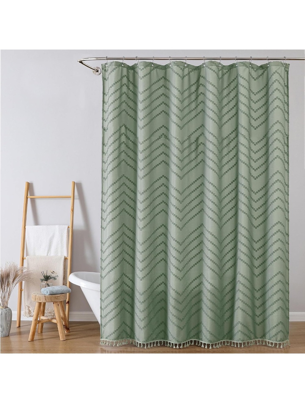 Boho Shower Curtain, Sage Green Fabric Cloth Shower Curtains Farmhouse 72x72 - Picture 2 of 6